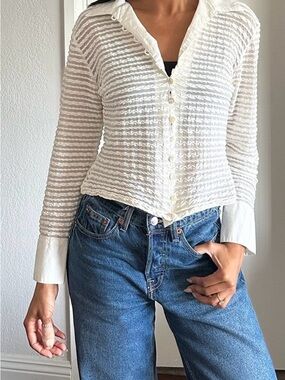 Rayure Paris Women’s White Striped Sheer Blouse EU 38